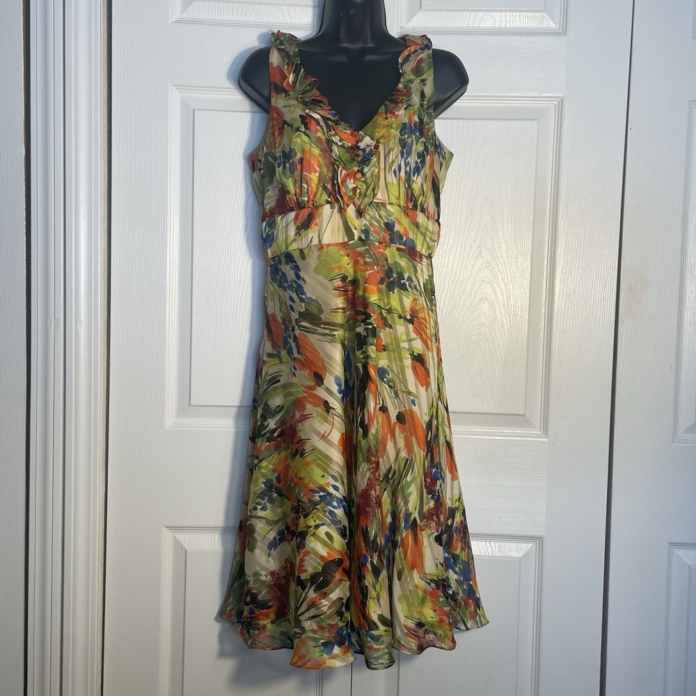 Vintage Y2K Donna Ricco NY Dress Women 8 Floral Ruffle Empire Waist Sleeveless
